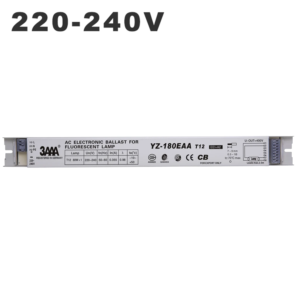 Электронные балласты переменного тока 220 В T12 80 Вт 3AAA Φ коллектор для УФ лампы 1*80