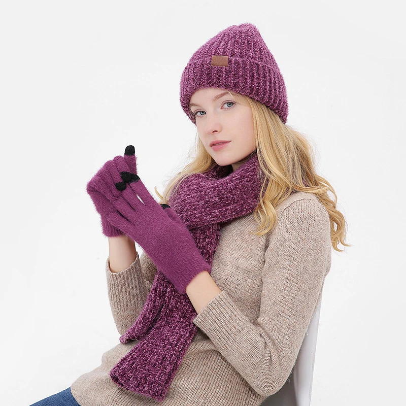 DCEBEY Winter Beanie Hat &amp Scarf Set for Women Autumn 3 PCS Slouchy Infinity Scarves Knit Skullies Beanies Hats Girl |