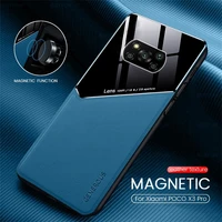 car magnetic holder plexiglass leather texture cases cover for poco x3 pro nfc fundas on poko little x 3 gt nfs shockproof coque