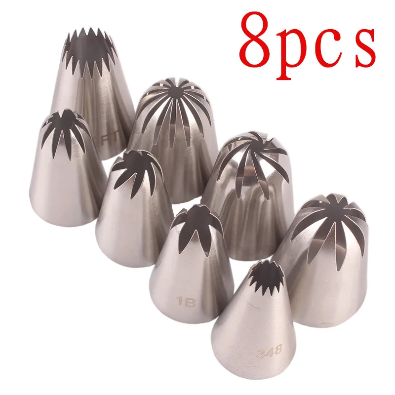 

Extra Large 8-Piece Decorating Mouth Set 8PCs Cookie Puff Cup Cake Cross-Border Baking Tools