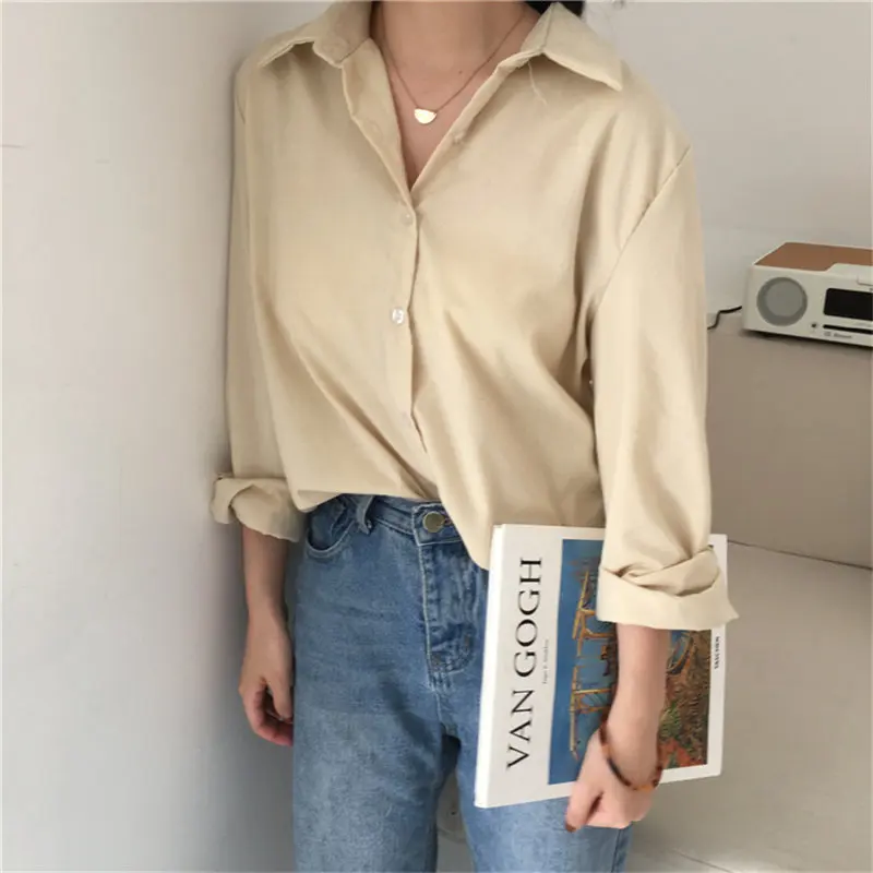 

Hzirip Hot 2020 Solid Basic Full Sleeves OL All-Match Feminine Chic Leisure Loose Slim Women Girls Elegance Gentle Casual Shirts