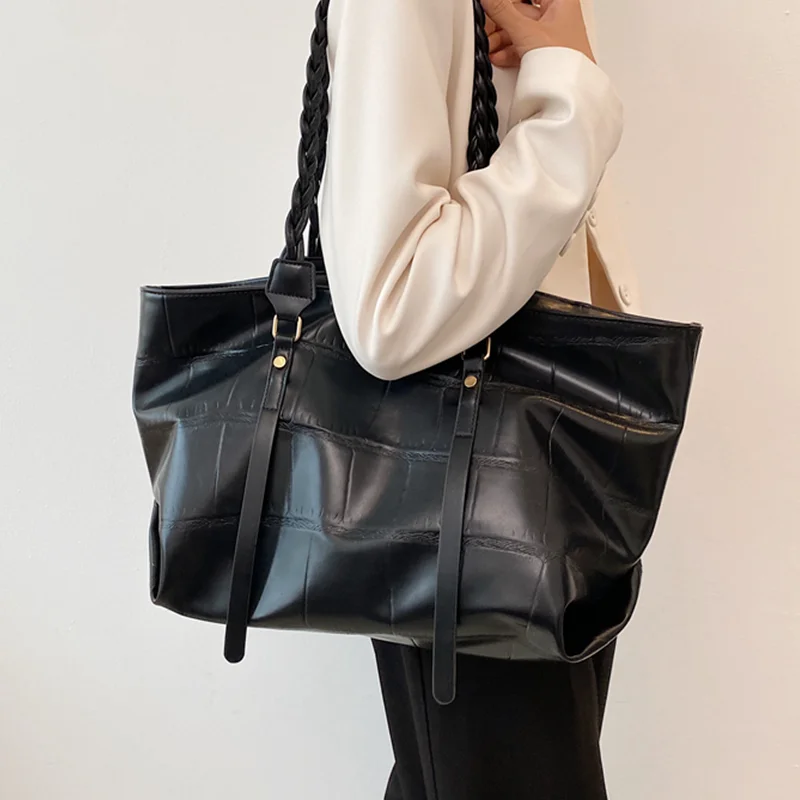 

Сумка-тоут женская из искусственной кожи, большая, Черная