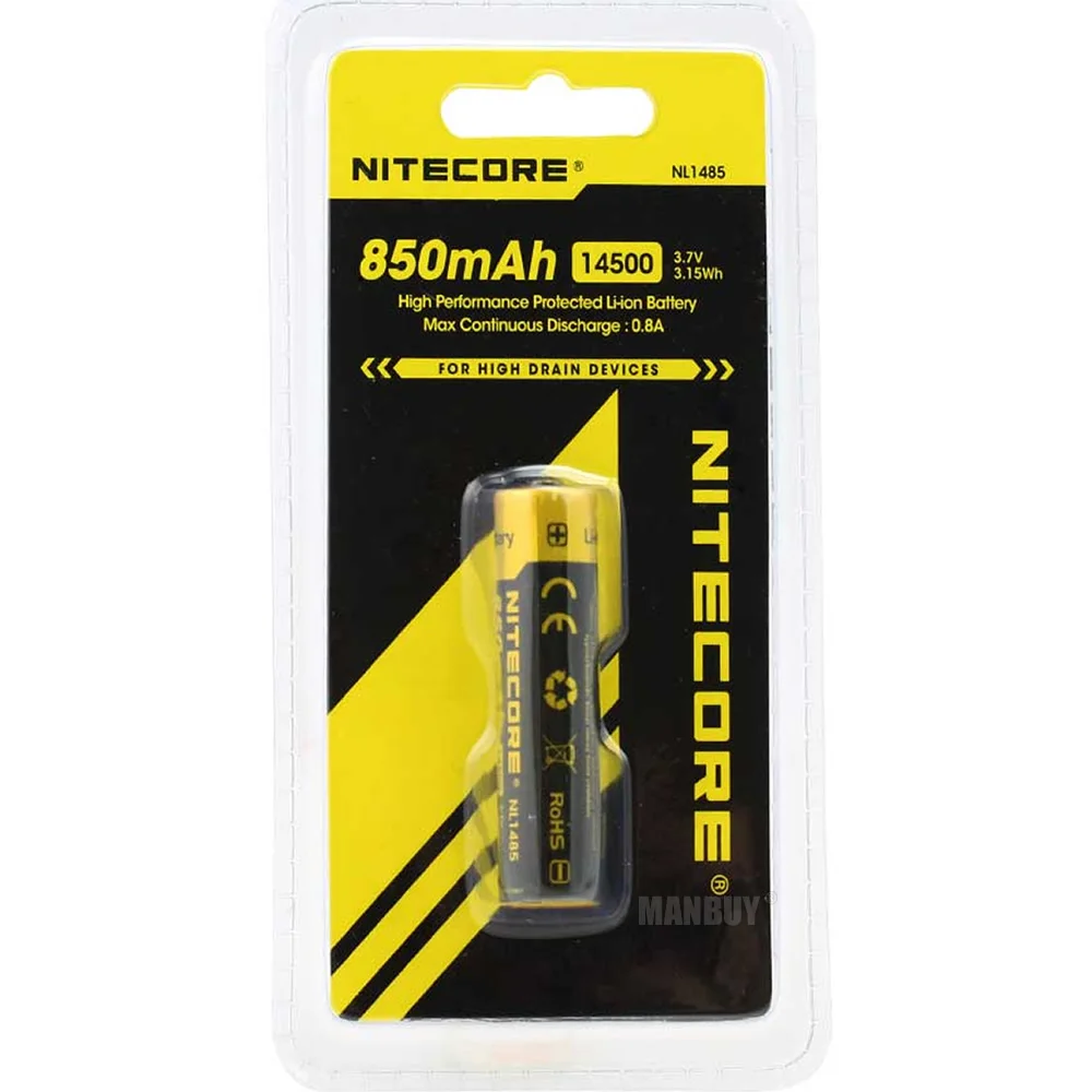 Литий ионный аккумулятор NITECORE NL1485 14500 850 мАч 3 7 в 500 Вт/ч|cycle cycles|cycling protectioncycle battery |