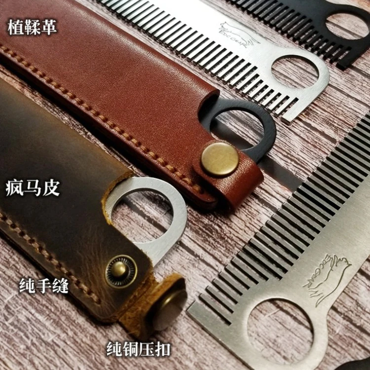 A116 Открытый EDC тактическая расческа для волос ручной работы кожаный чехол из нержавеющей стали и гребень TC4 опционально