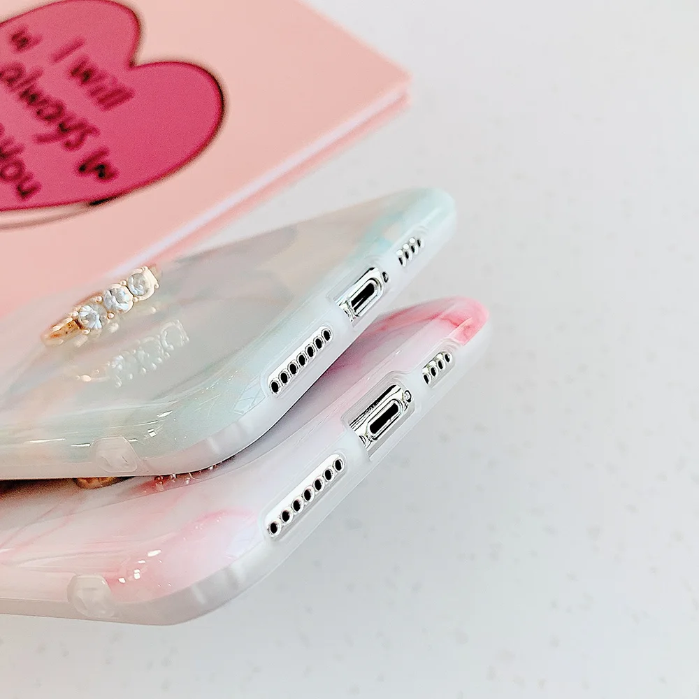 Чехол LACK с мраморным рисунком и бриллиантовым кольцом-подставкой для iphone 12 11Pro Max
