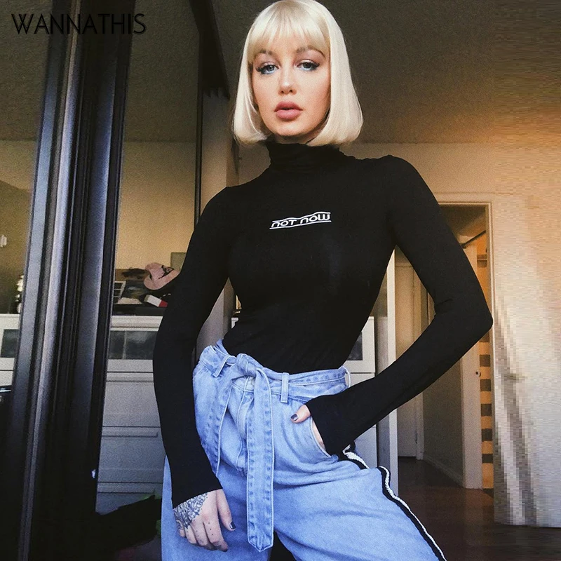 Боди WannaThis женское с длинным рукавом теплый Облегающий комбинезон надписью