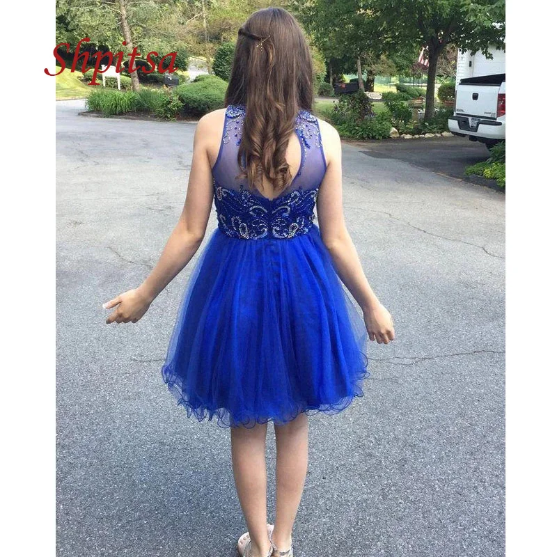 Sexy Royal Blue Short Homecoming Dresses 8th Grade Prom Junior Cute Luxury Tulle Beaded Cocktail Graduation Formal Dresses images - 6