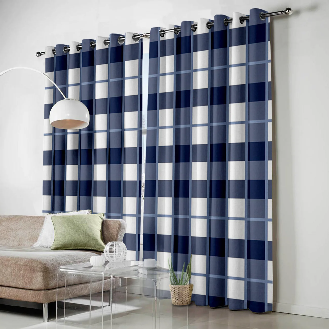 Современные синие и белые этнические геометрические занавески на окна ванная