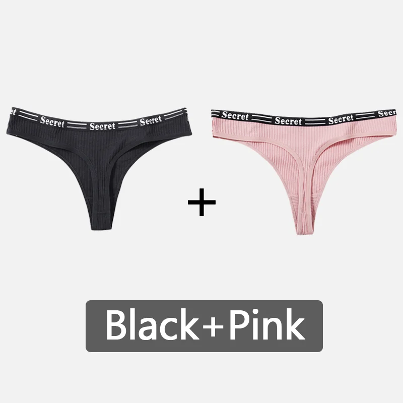 Black-Pink Женские стринги с буквенным принтом, хлопковые трусики-стринги, мягкое нижнее белье, женские трусики сексуальное женское нижнее белье, женские интимные трусы с низкой посадкой - Цвет: Black-Pink