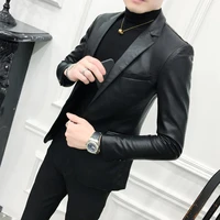 high quality 2021 autumn new boys leather jacket net celebrity with the same social guy slim lapel pu leather jacket