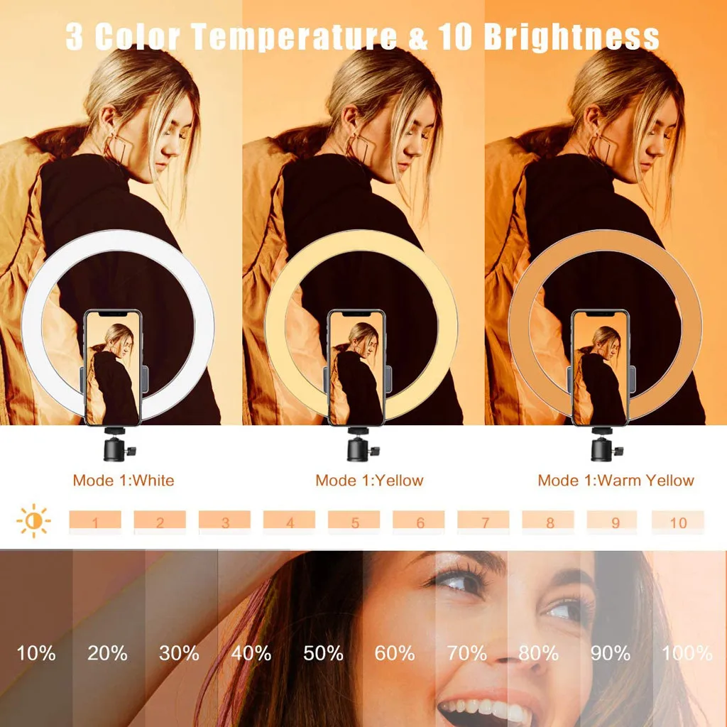 

10Inch LED Selfie Ring Light with Tripod for Phone Camera Studio Video Dimmable Makeup Video Photography makeup selfies #0528