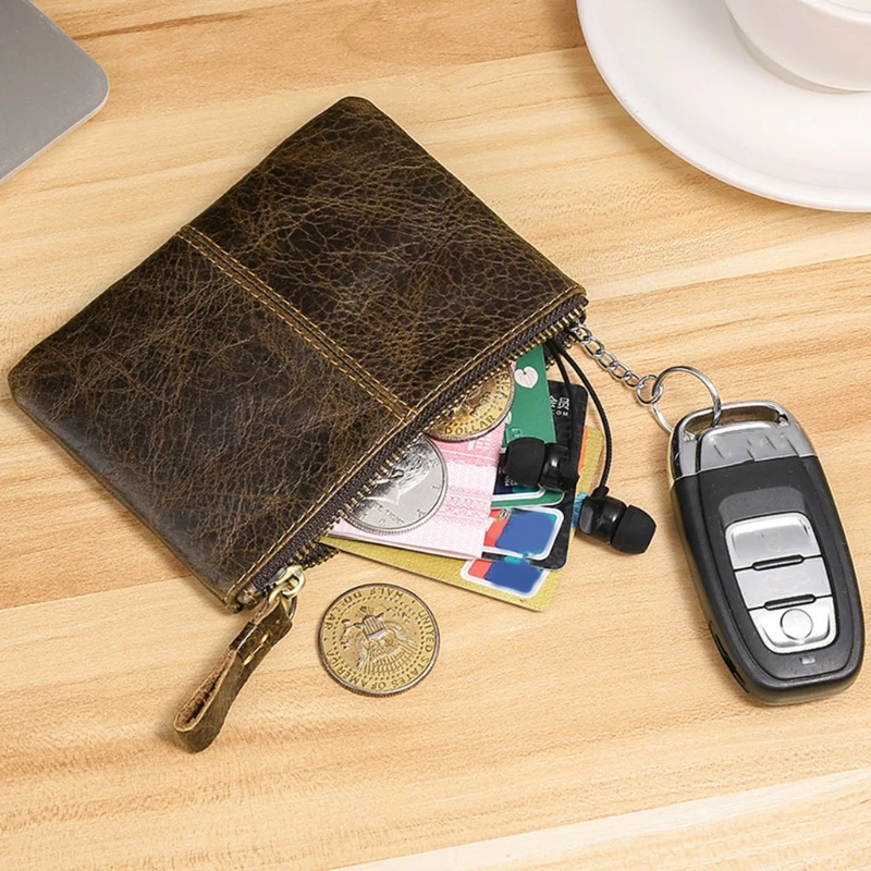 

Винтажный Кошелек для монет из вощеной кожи, мужской повседневный кошелек с держателем для карт, Мужской Ретро держатель для ключей и налич...