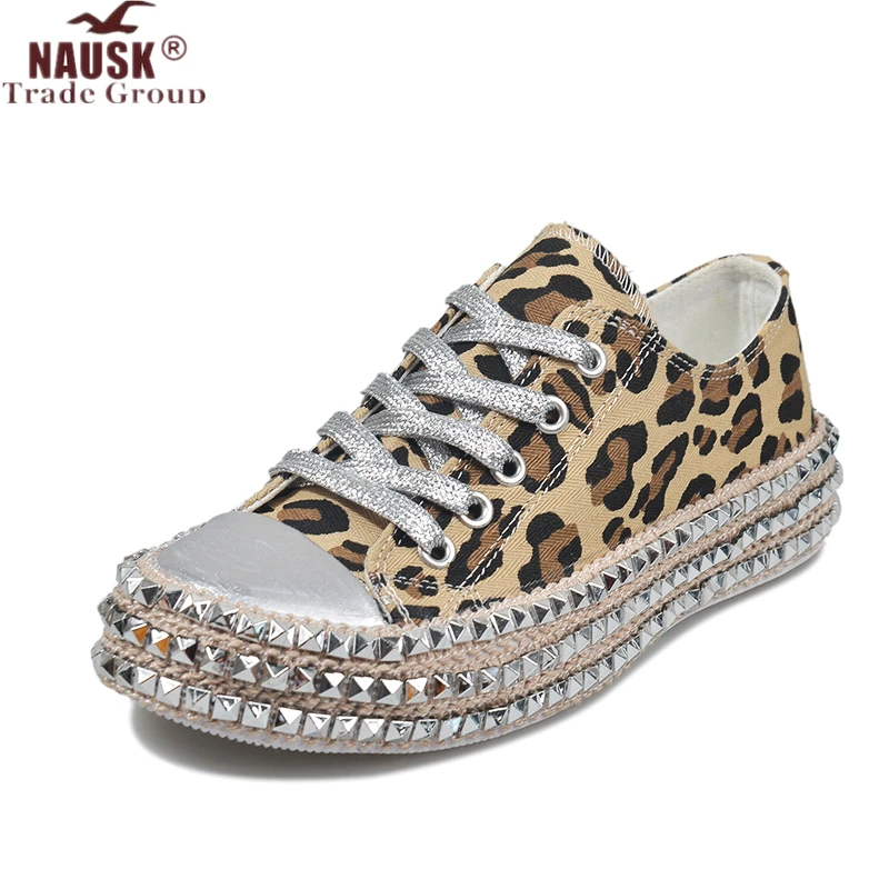 Женские кроссовки пикантная модная женская парусиновая обувь с леопардовым