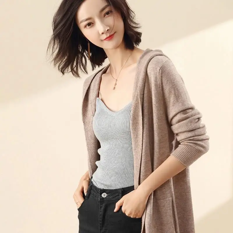 Women Long Cardigan Sweater 2019 New Casual Autumn Sleeve Knitted Kimono With Hooded Female Big Coat |