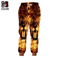 ogkb winter new sweatpants fashion 3d printing tiger and flame lion and crayfish large size attire casual pants wholesale