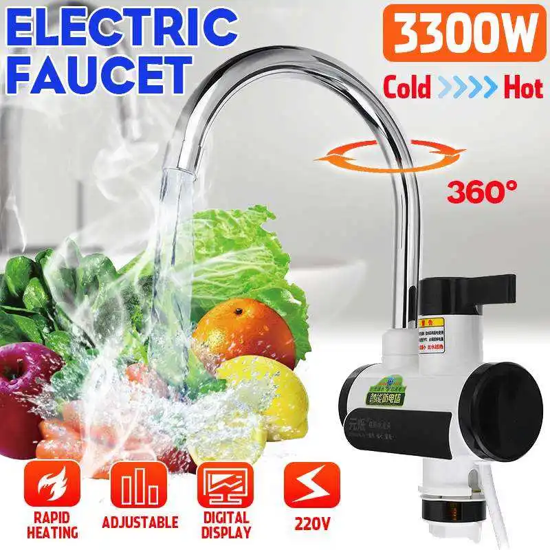 

3300W Digital Display Kitchen Electric Water Heater Tap Instant Hot Water Faucet Heater Cold Heating Faucet Instant Water Heater