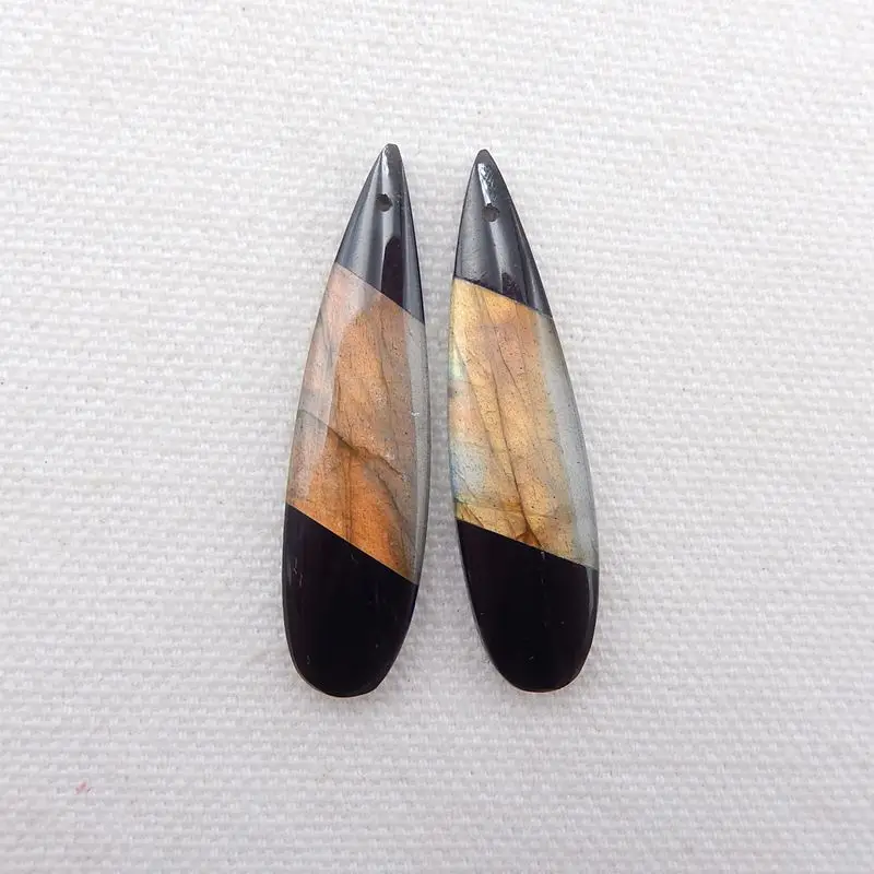 Модные женские серьги из натурального Лабрадорита С обсидианом Intarsia подарок на