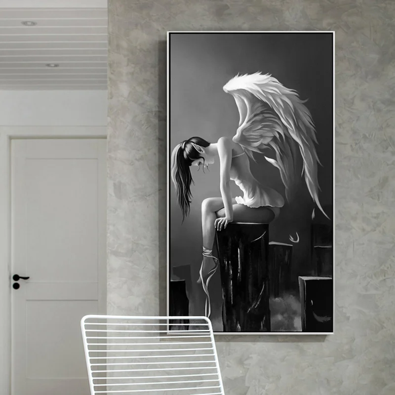 

Modern Angel Wings Black And White Poster Canvas Painting for Living Room Girl Room Kids Room Home Decor Wall Art Picture