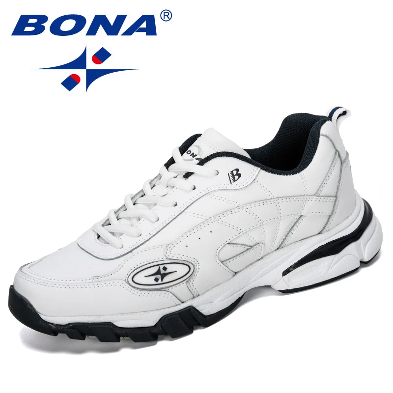 White deep blue BONA Новые дизайнеры Корова Сплит спортивная обувь для бега мужские Студенческие тренировочные кроссовки спортивная обувь для бега Мужская обувь для ходьбы - Цвет: White deep blue