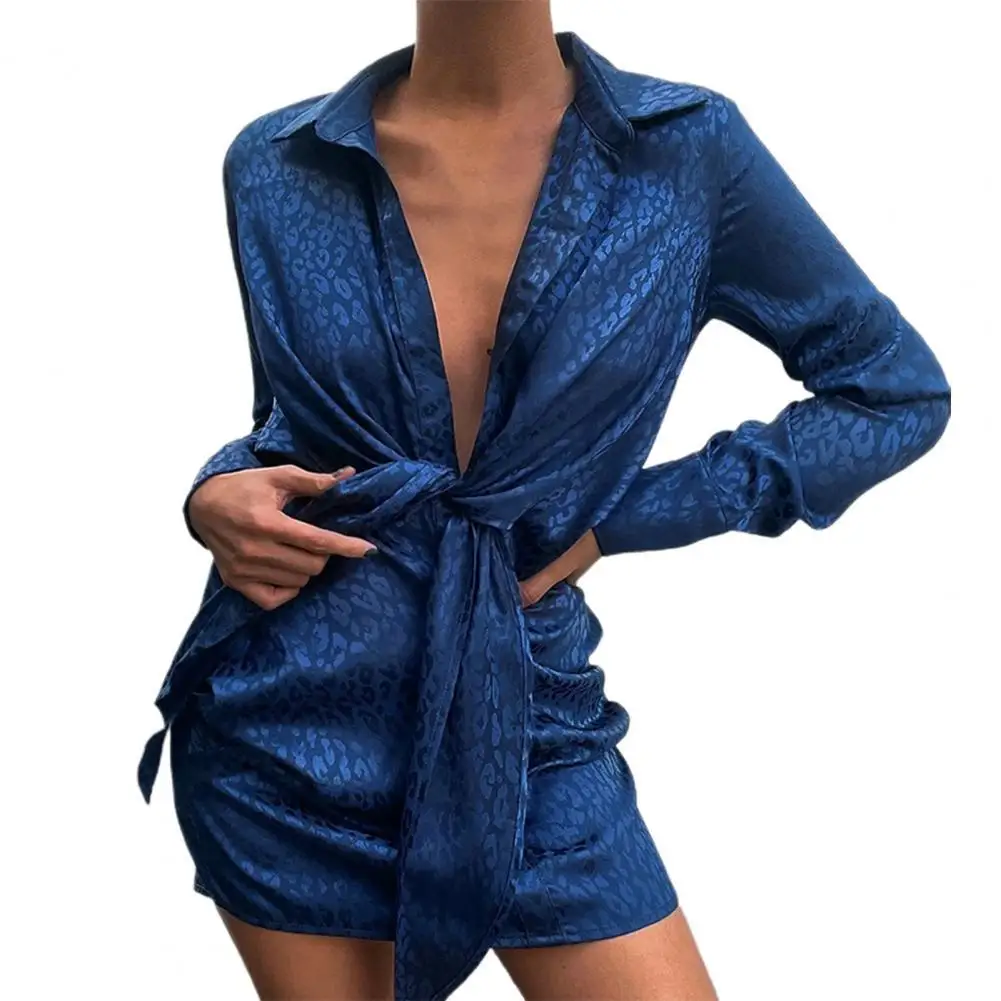 

Women Shirt Dress Leopard Print Irregular Turndown Collar Long Sleeve Turndown Collar Long Sleeve Bandage Dress Streetwear 2XL