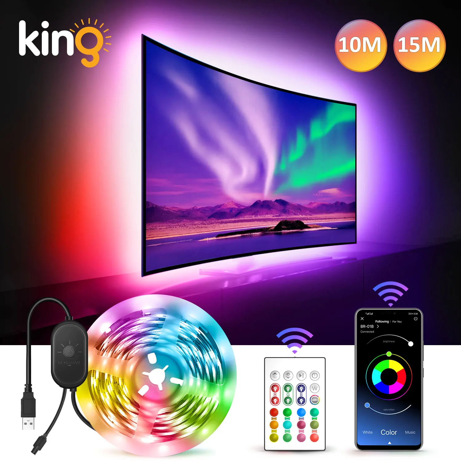 King светодиодный светодиодные подсветки для телевизора 15 м 10 USB powerd управление