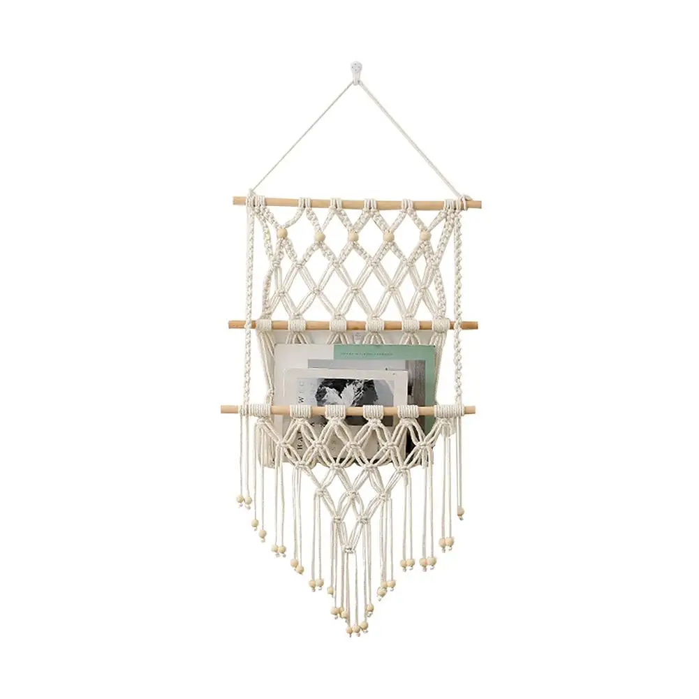 

Macrame Magazine Holder Hand-Woven Planter Basket Wall Hanging Tapestry Plant Organizer Farmhouse Home Room Decor #W0