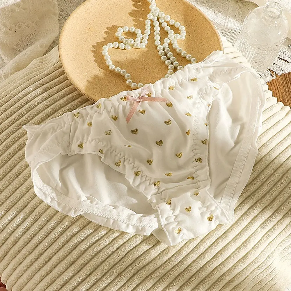 

Sweet Bowknot Heart Panties Lingerie Underwear For Women Girls Fashion Mid Waist Cotton Crotch Cute Sexy Briefs Casual Intimates