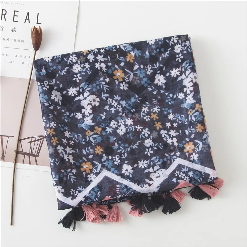 Женский шарф из пашмины длинный синий в горошек вискозы японском стиле 2020| |