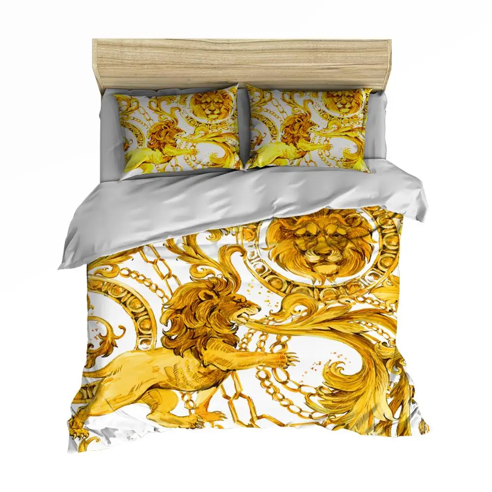 

Baroque Art Gorgeous Golden Bedding Set Luxury Home Decor Bed Linen Set 2/3 Piece With Pillowcase Single Queen Full Size Double