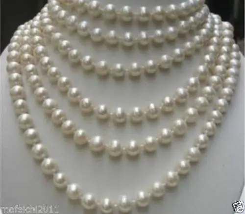 

HABITOO LONG 100 INCHES 8-9MM WHITE Akoya Cultured freshwater PEARL NECKLACE Jewelry Chains Necklace for Woman Choker Necklaces
