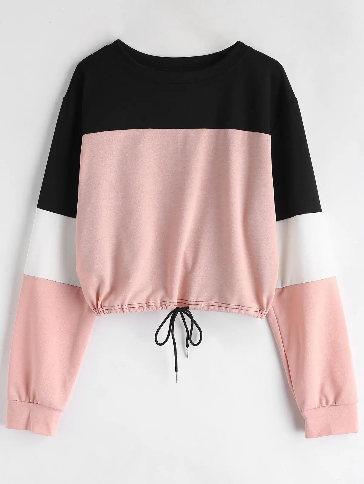 

Round neck long-sleeved rope sweatshirt casual fashion versatile loose ladies sweatshirt 2020 solid color knitted top