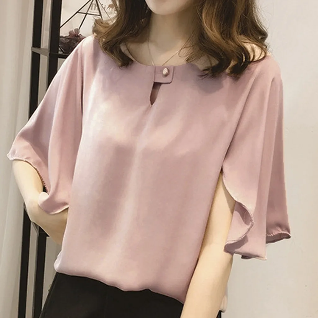 

Women Work Office Short-sleeve Solid Color Casual Chiffon Plus Shirt Top Camisas De Mujer Mujer Camisetas Chiffon Top