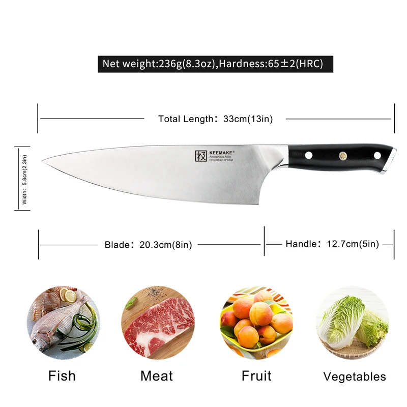 Нож шеф-повара SUNNECKO профессиональный Острый кухонный инструмент 8 дюймов с