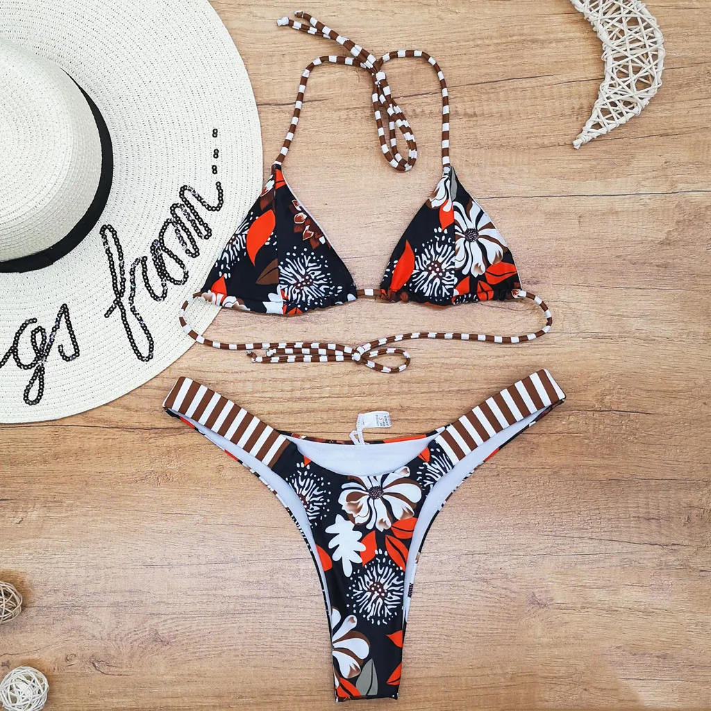 

Floral Print Bikini Female Swimswear Bandeau Biquini Bandage Swimsuit Women Bathing Suit Push Up Bikini Set Sexy Bikinis 2021