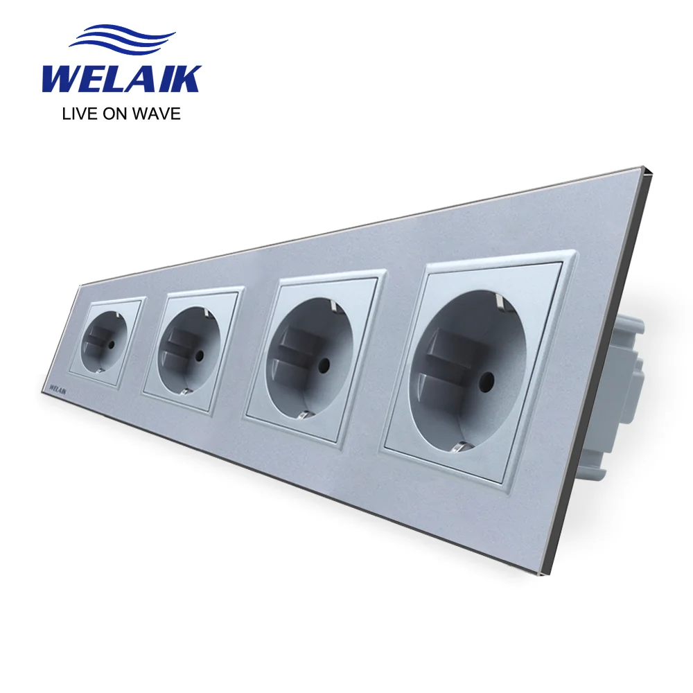 WELAIK EU 250V 16A 4Frame 293*80mm European-Standard Power-Socke Glass Panel Wall Socket Outlet A48EW | Обустройство дома