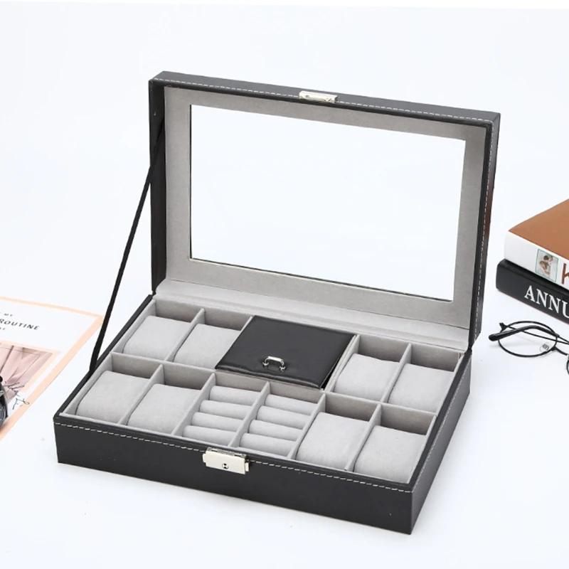 

Watch Box 10-Slot Leather Watch Case Organizer Watch Holder Jewelry Storage Box Organizer for Rings Bracelet Display Holder Case