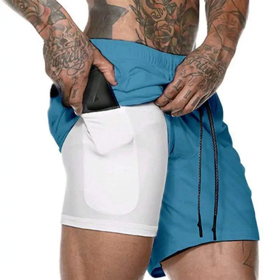 

Мужские спортивные пляжные шорты, джоггеры 2 в 1, тренировочные штаны для фитнеса, бодибилдинга, быстросохнущие летние штаны для бега
