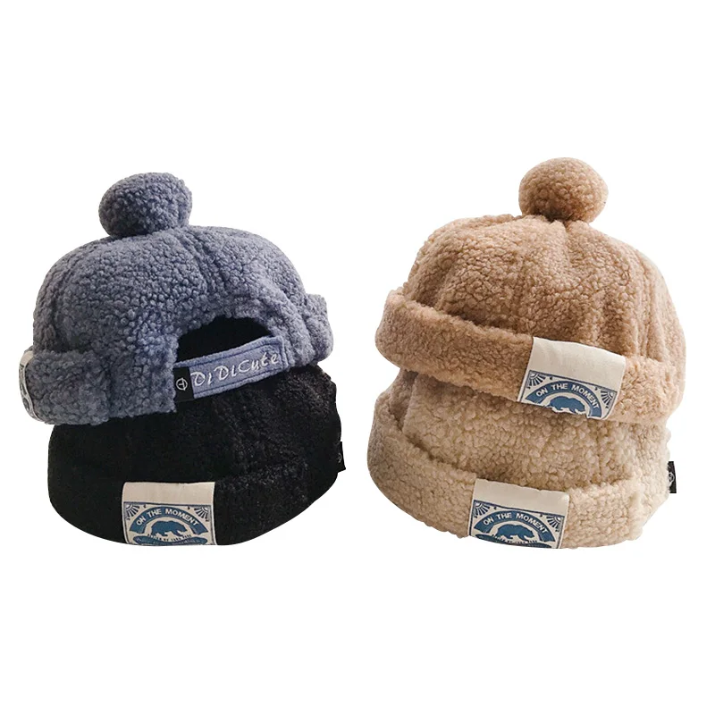 New Japanese Baby Winter Hats Plush Ball Landlord Hat Autumn Bucket Hats Fashion Children Pompom Cap Kids Beanie with Label 3-6Y