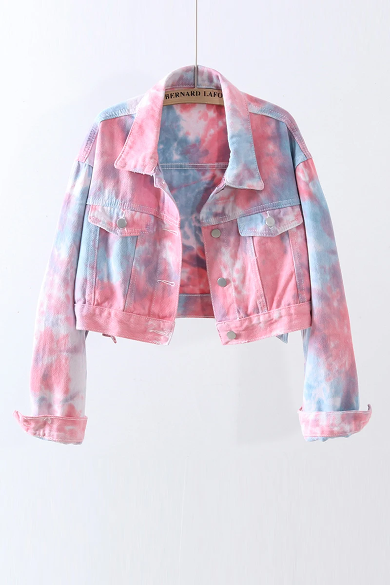 

Short denim jacket women's 2020 spring and autumn new Korean style loose casual gradient color small tie-dye jacket trend