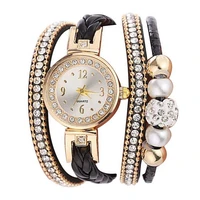 50hot women rhinestone bead round dial snap button multi layer bracelet quartz watch
