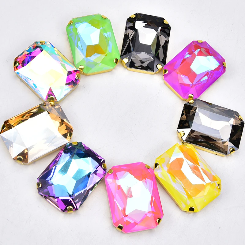 

High Quality Big Size Rhinestones Mocha With Gold Setting 38*50mm Rectangle Flatback Crystal Sewing For Cloth Diy Shoes Bags