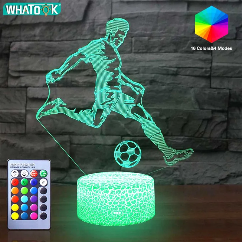 Football 3D спортивная серия ночник светодиодный настольная лампа дистанционного кроссовки футбол лампе 16 цветов Иллюзия Luminaria детские подарки на день рождения - Emitting Color: Football