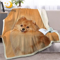 blessliving pomeranian throw blanket 3d printed sherpa fleece bed blanket animal dog plush bedspread brown bedding 150x200cm