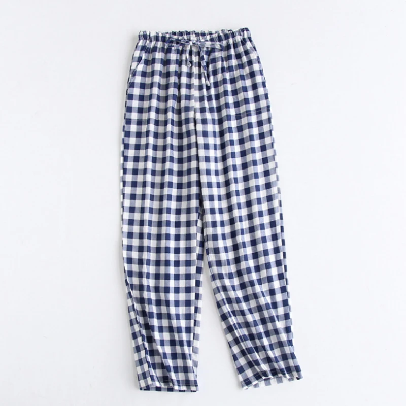 

Men's Cotton Gauze Trousers Plaid Knitted Sleep Pants Mens Pajamas Pants Bottoms Sleepwear Pajama Short for Men Pijama Hombre