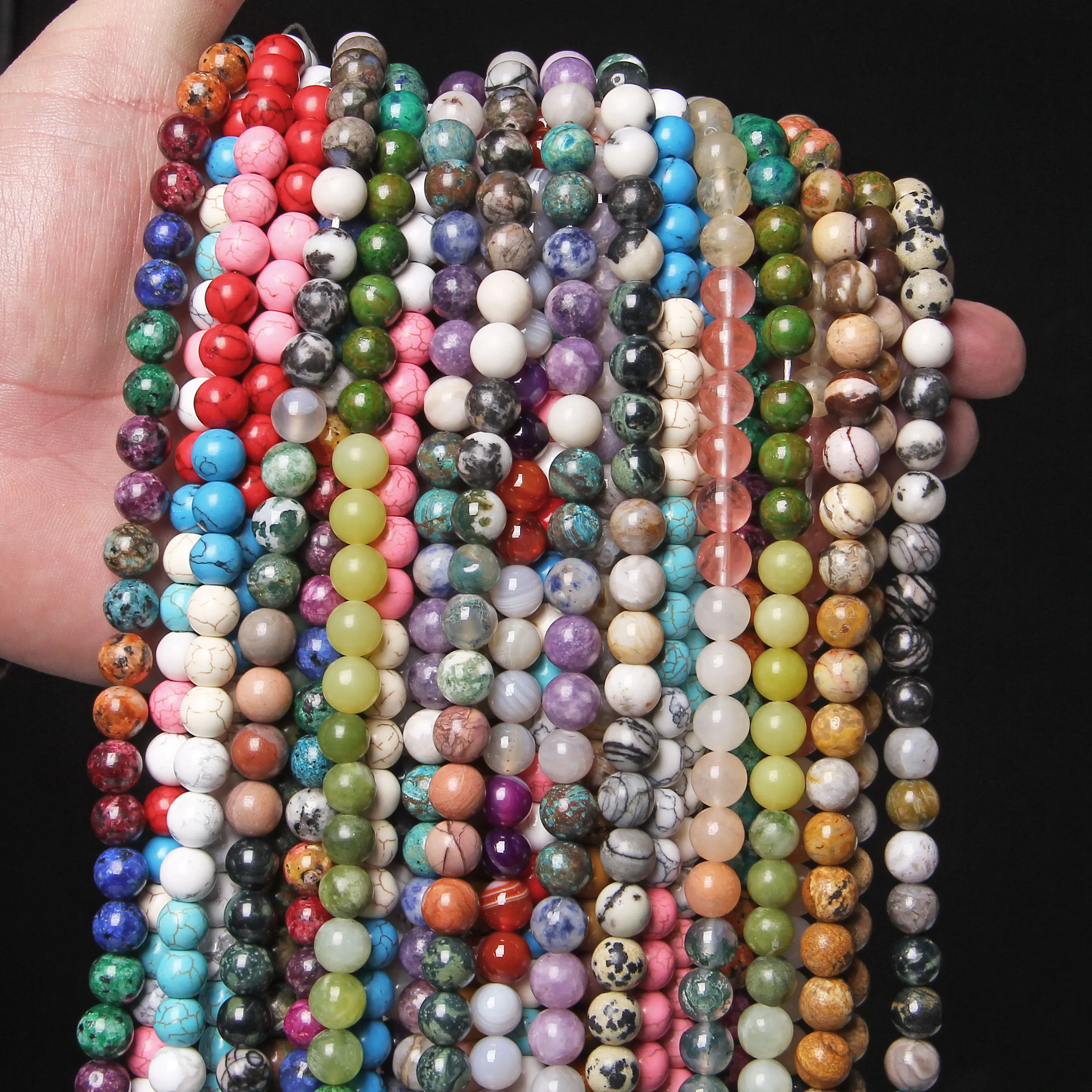 

Round Mixed Natural Stone Beads Chalcedony 8mm Cat Eye Agates Jasper Loose Beads For Jewelry Making DIY Bracelet Accessories 15"