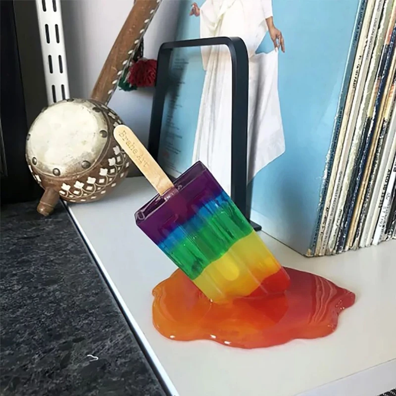 

Melting Popsicle Sculpture Resin Desktop Statue Pop Art Sculpture Home Decor for Living Room Bedroom Office Decoration Modern Fi