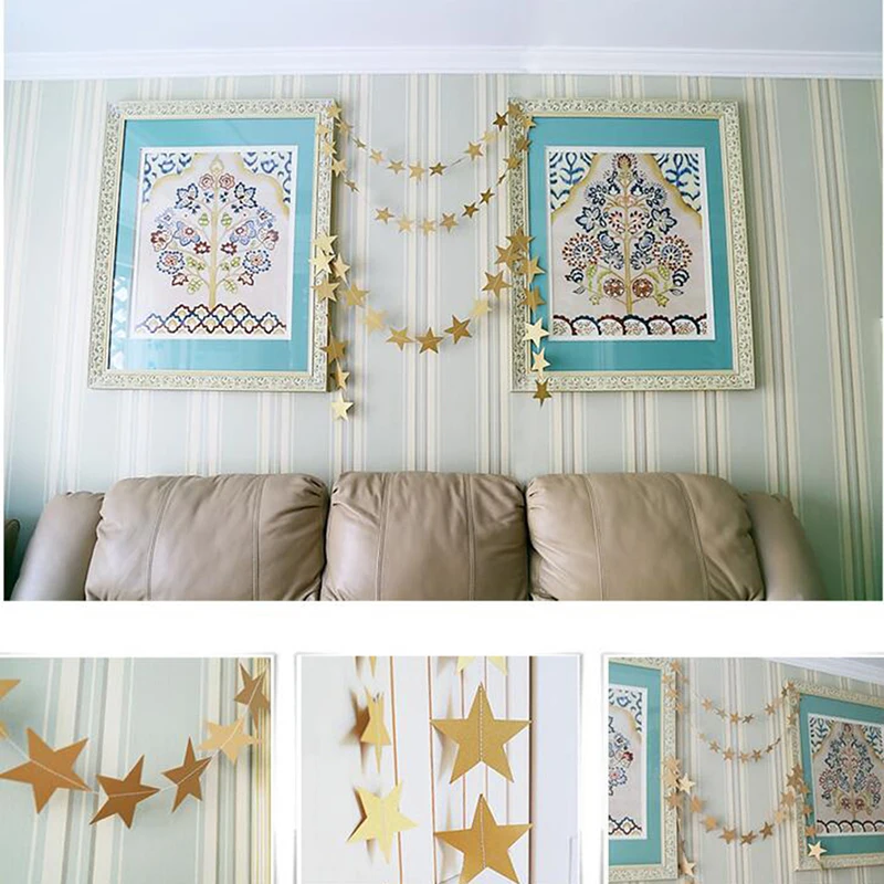 2 м правая Золотая Серебряная Звезда декоративная бумага для вечеринок гирлянды