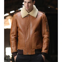 genuine sheepskin fur shearling brown champion real fur jacket men winter fur clothing short leather genuine overcoat