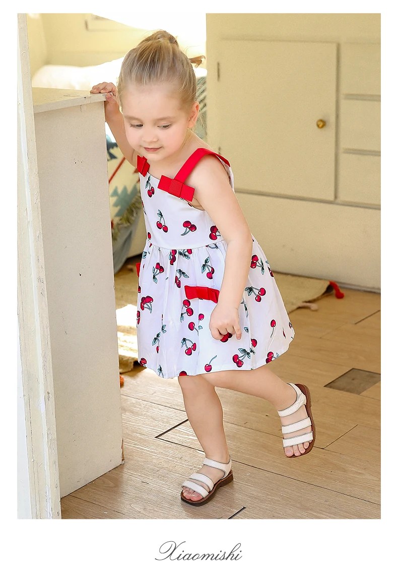 (1 шт./лот) Летнее мини-платье из 100% хлопка с бантом и цветочным принтом От 0 до 3 лет