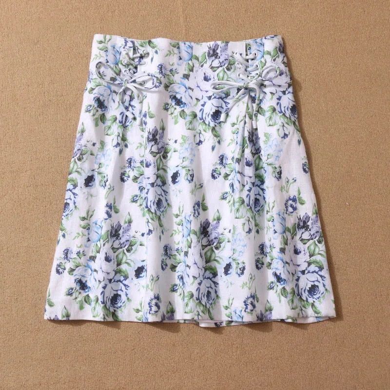 Летняя Новинка ажурные обои с цветочным принтом белая льняная юбка на шнуровке